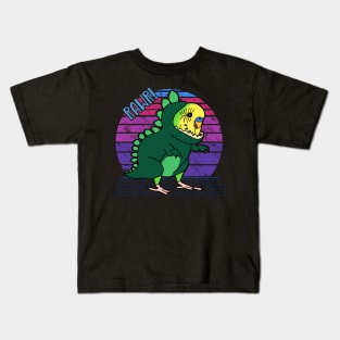 Aesthetic Vaporwave Yellow green budgie Dinosaur Doodle Kids T-Shirt